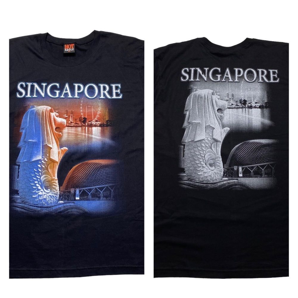 Vintage Singapore Merlion (Mermaid-Lion) Double Sided Tee Black Sz XL